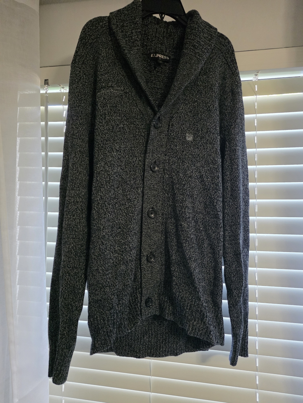 Express Men’s Shawl Collar Button-Up Cardigan - Charcoal Heather